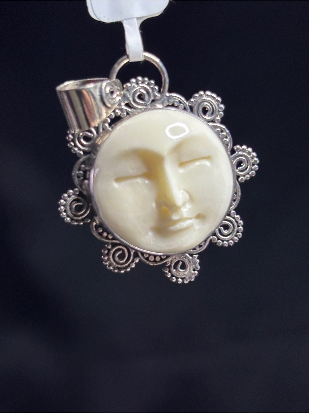 Silver 925 Cream Moon Face Goddess Pendant Sajen Style - Picture 2 of 6